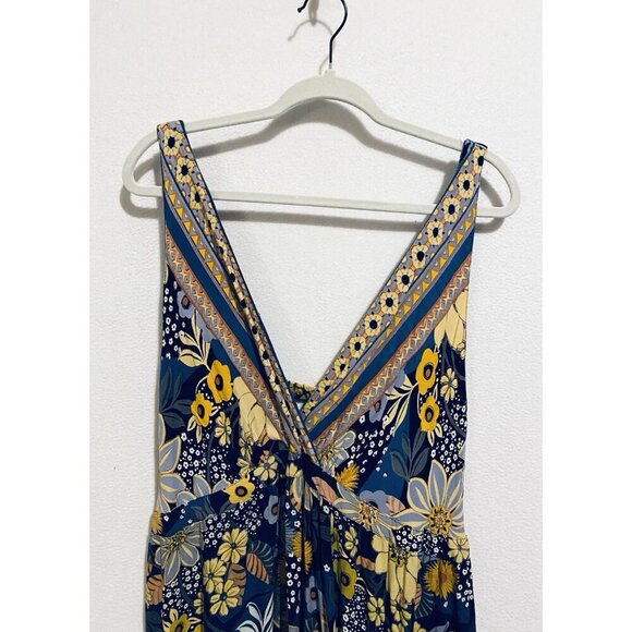 Angie Dress Womens 2X Boho Tropical Floral Tiered Maxi Strappy Hippie Beachy - Picture 2 of 6